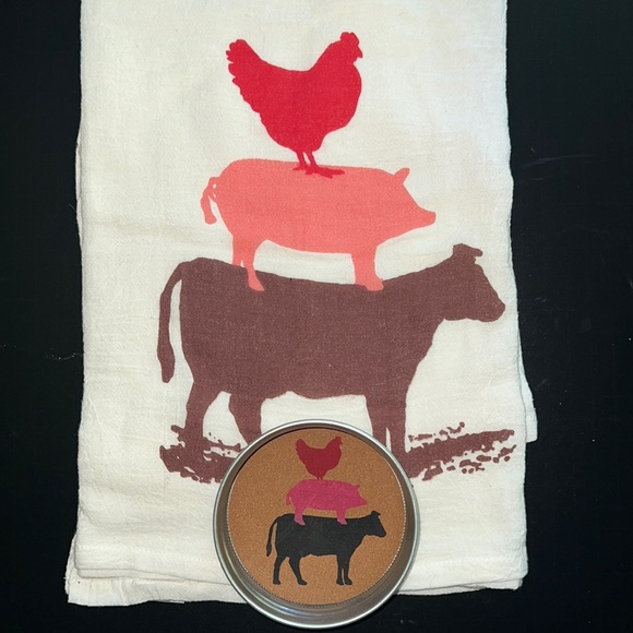 Farm Fresh collection: X-L cotton dish towels silhouetted rooster/pig/cow-NWT - Picture 2 of 16